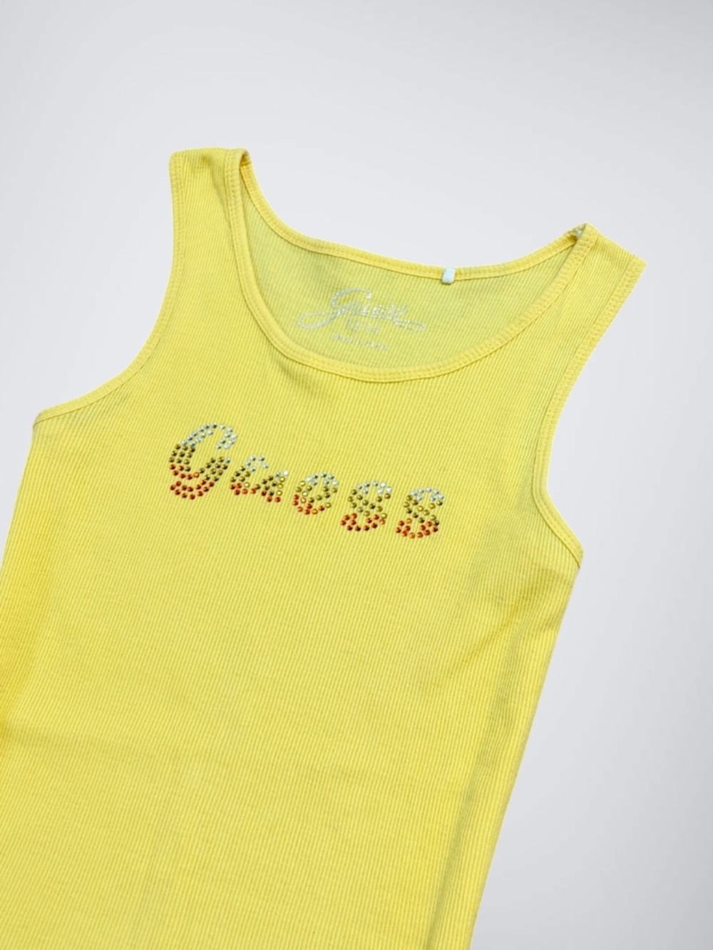 Guess Yellow Rhinestoned Ribbed Tank Top - Picture 2 of 7